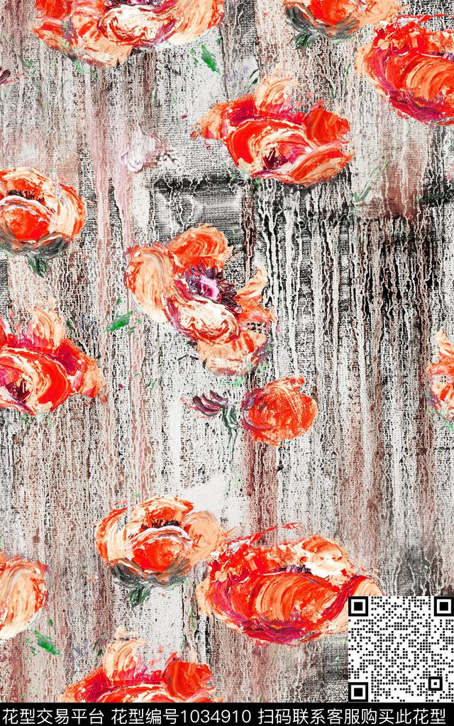 肌理花卉笔触数码印花华亿平台下载（图片编号: 1034910） - 瓦栏（Walan）