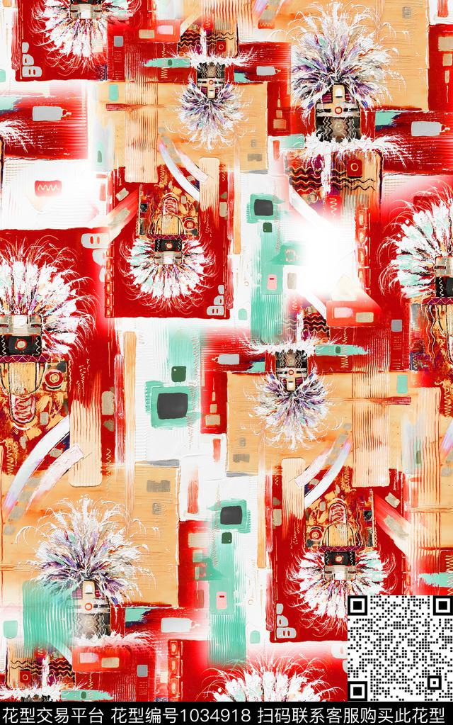 笔触几何油画华亿平台数码印花华亿平台下载（图片编号: 1034918） - 瓦栏（Walan）