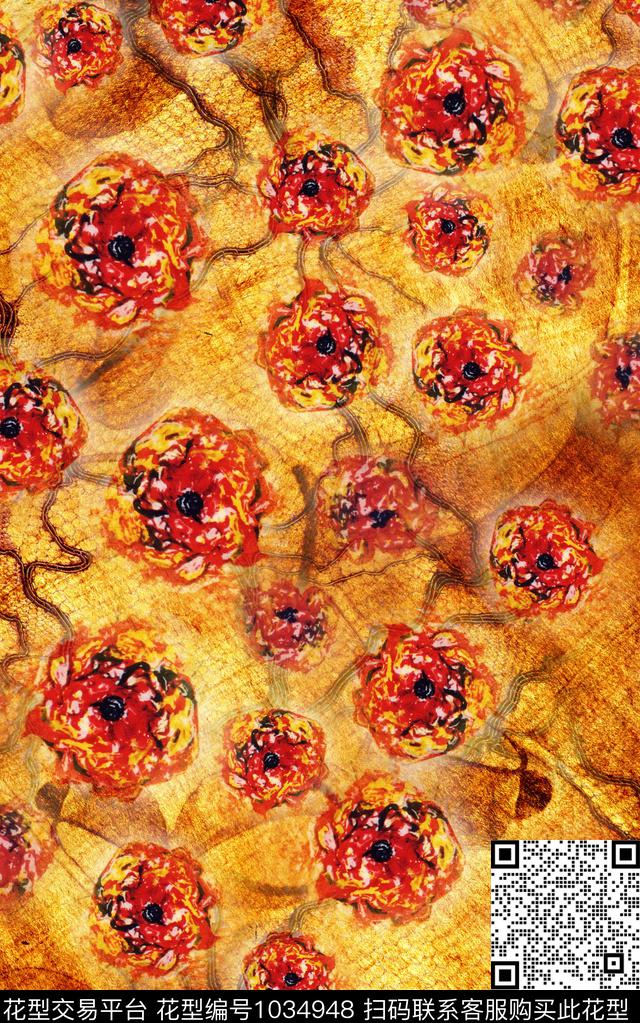 肌理花卉笔触数码印花华亿平台下载（图片编号: 1034948） - 瓦栏（Walan）