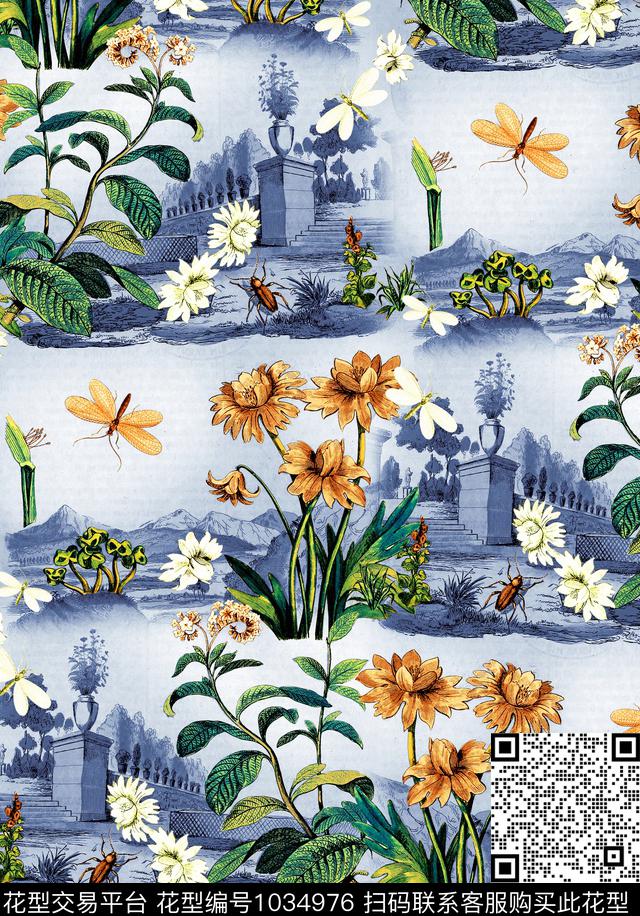 数码华亿平台花卉大牌风数码印花华亿平台下载（图片编号: 1034976） - 瓦栏（Walan）