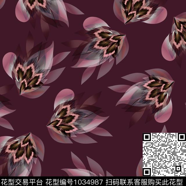 黑底花卉抽象花卉数码印花华亿平台下载（图片编号: 1034987） - 瓦栏（Walan）