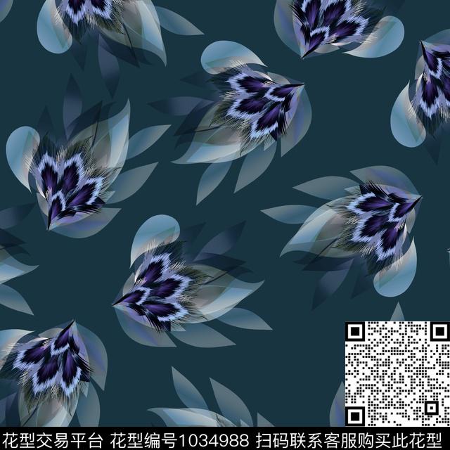 黑底花卉抽象花卉数码印花华亿平台下载（图片编号: 1034988） - 瓦栏（Walan）