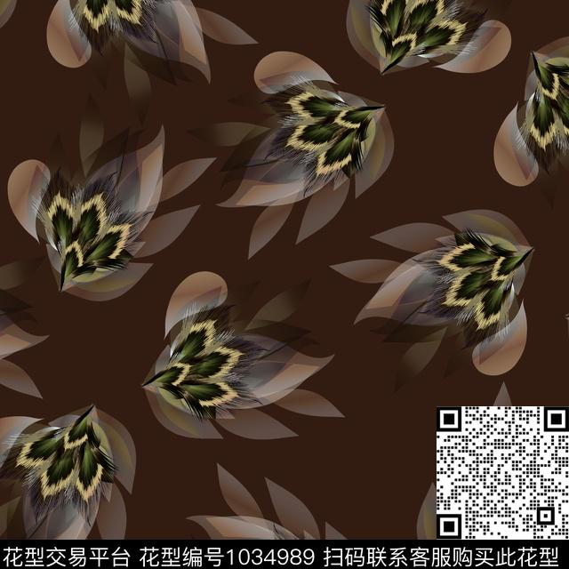 黑底花卉抽象花卉数码印花华亿平台下载（图片编号: 1034989） - 瓦栏（Walan）