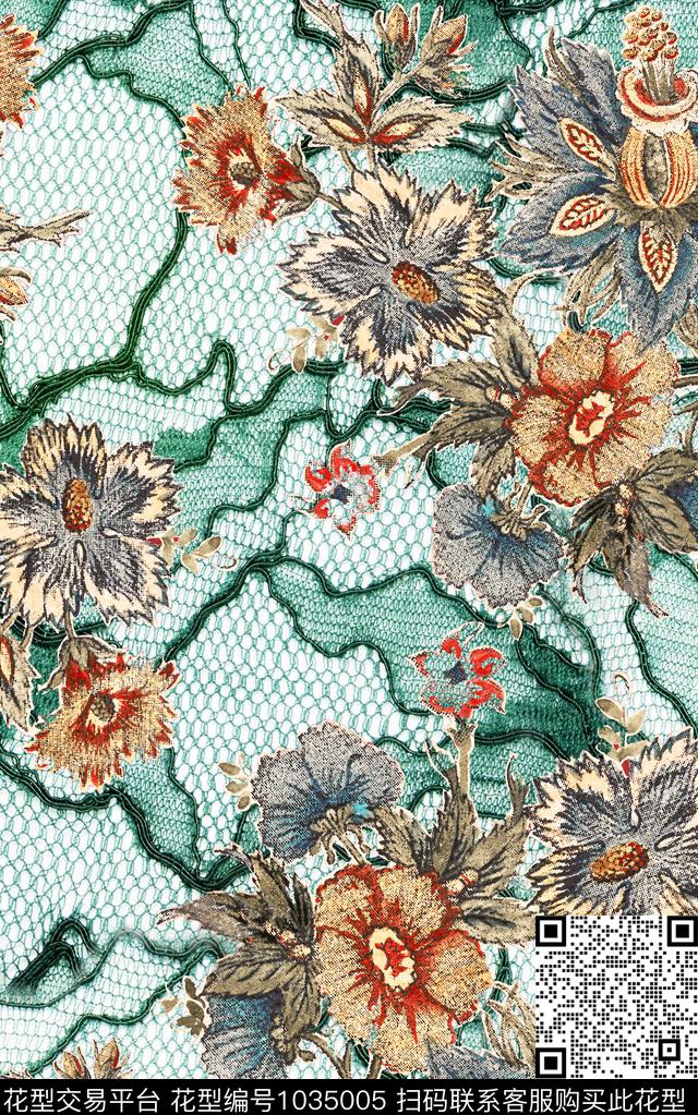 民族风肌理网布蕾丝数码印花华亿平台下载（图片编号: 1035005） - 瓦栏（Walan）