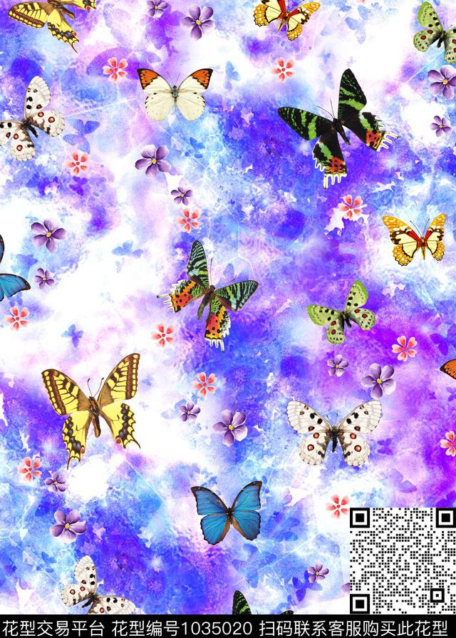 抽象蝴蝶彩纹数码印花华亿平台下载（图片编号: 1035020） - 瓦栏（Walan）