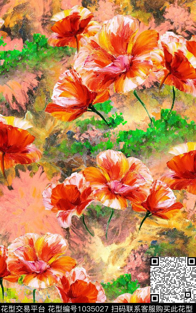 肌理花卉笔触数码印花华亿平台下载（图片编号: 1035027） - 瓦栏（Walan）