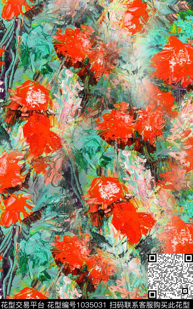 肌理花卉笔触数码印花华亿平台下载（图片编号: 1035031） - 瓦栏（Walan）