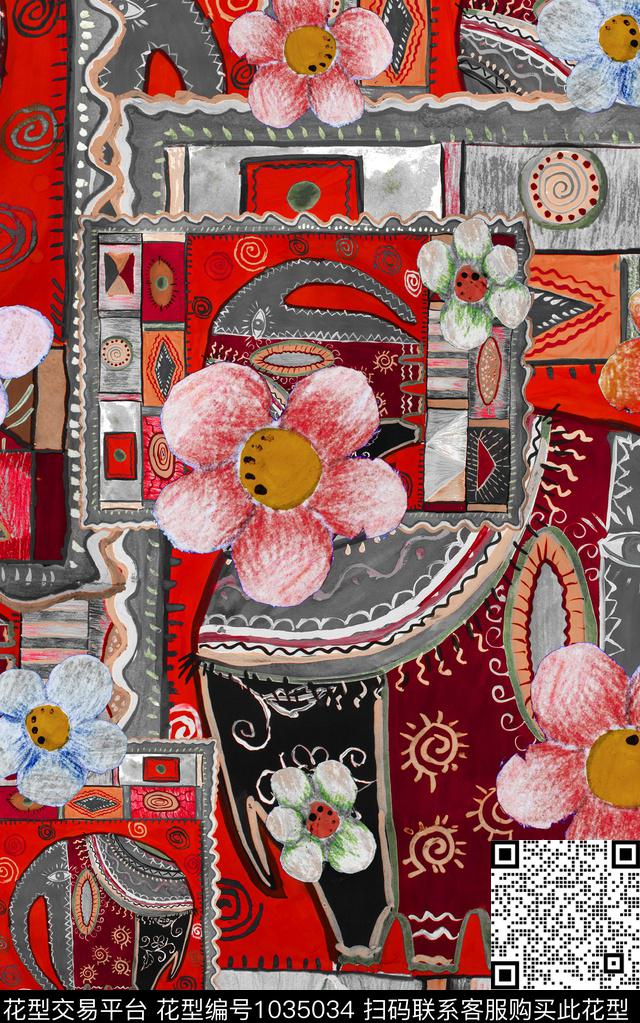 数码华亿平台民族风几何数码印花华亿平台下载（图片编号: 1035034） - 瓦栏（Walan）