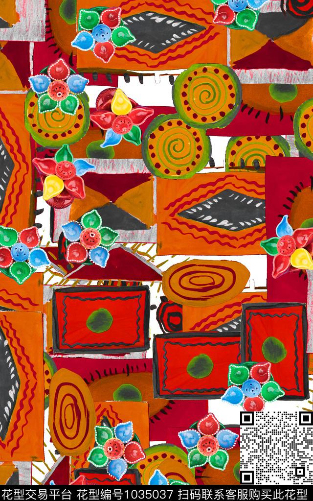 数码华亿平台民族风几何数码印花华亿平台下载（图片编号: 1035037） - 瓦栏（Walan）