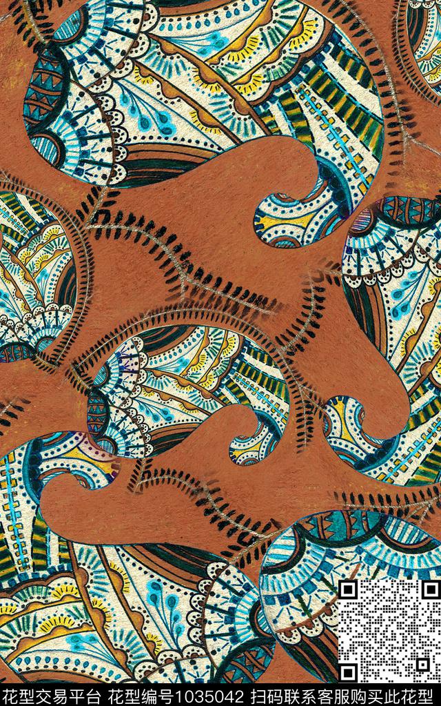 数码华亿平台民族风几何数码印花华亿平台下载（图片编号: 1035042） - 瓦栏（Walan）
