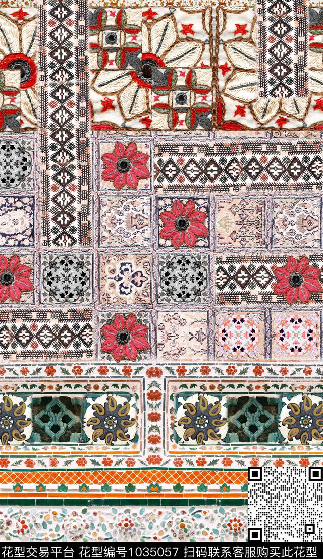 数码华亿平台民族风定位花数码印花华亿平台下载（图片编号: 1035057） - 瓦栏（Walan）