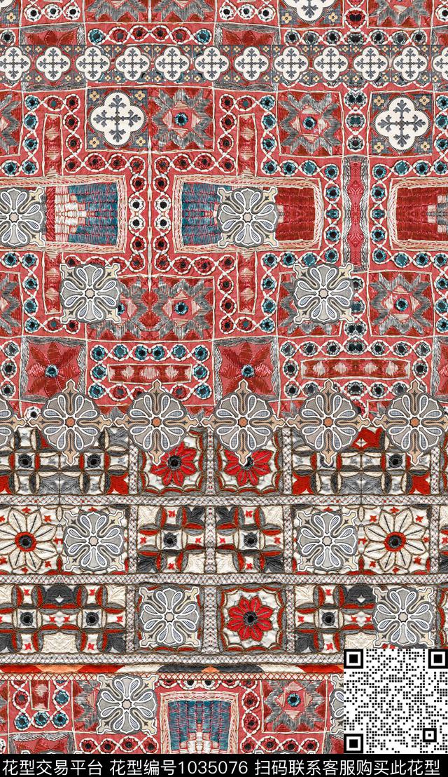 数码华亿平台民族风定位花数码印花华亿平台下载（图片编号: 1035076） - 瓦栏（Walan）