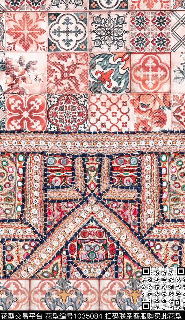 数码华亿平台民族风定位花数码印花华亿平台下载（图片编号: 1035084） - 瓦栏（Walan）