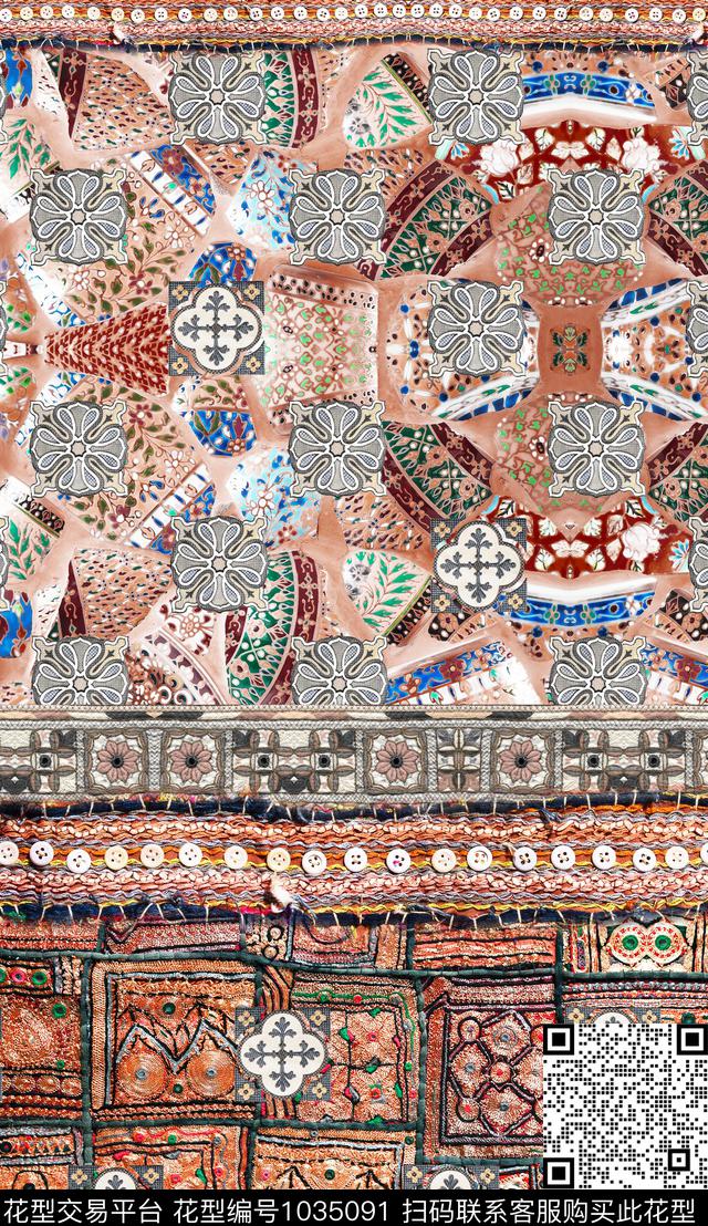 数码华亿平台民族风定位花数码印花华亿平台下载（图片编号: 1035091） - 瓦栏（Walan）