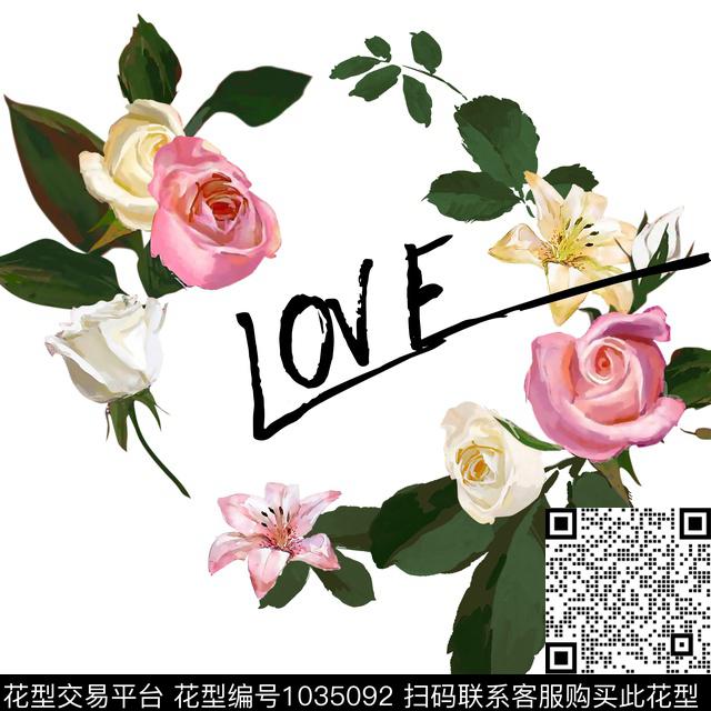 字母胸前独幅花环数码印花华亿平台下载（图片编号: 1035092） - 瓦栏（Walan）