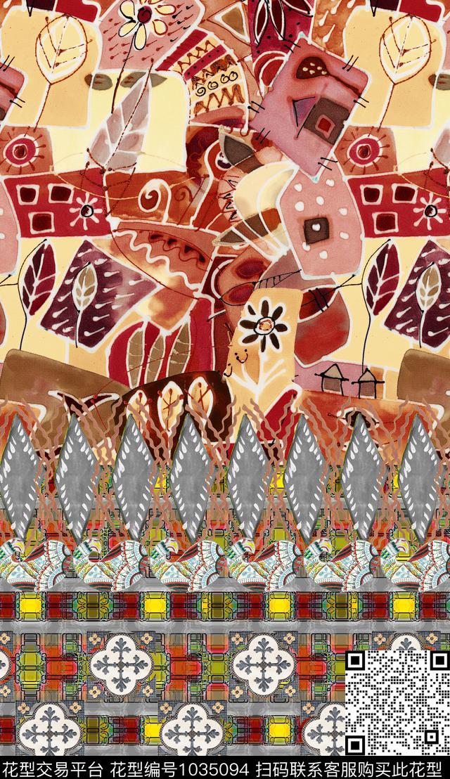 数码华亿平台民族风定位花数码印花华亿平台下载（图片编号: 1035094） - 瓦栏（Walan）