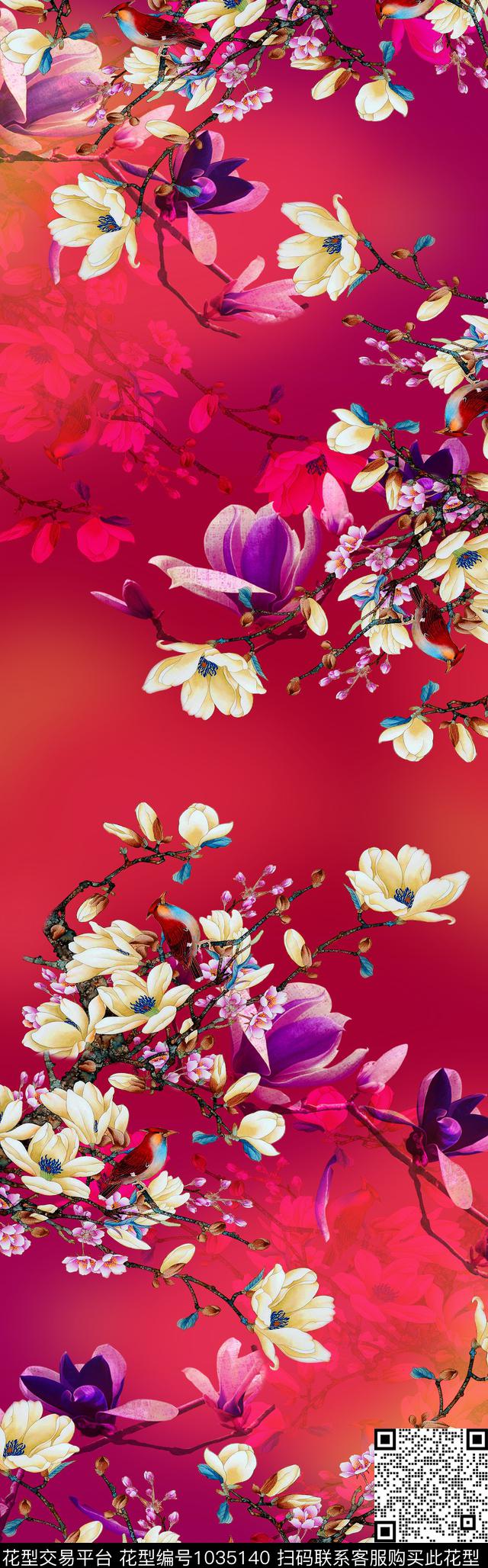 玉兰花披肩长巾中国风数码印花华亿平台下载（图片编号: 1035140） - 瓦栏（Walan）