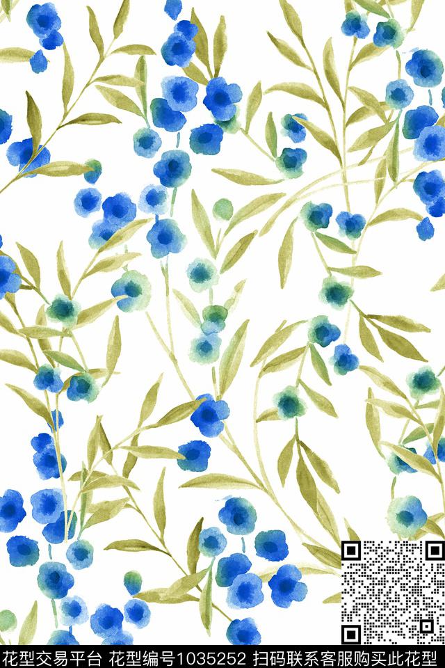 小碎花春夏华亿平台手绘花卉数码印花华亿平台下载（图片编号: 1035252） - 瓦栏（Walan）