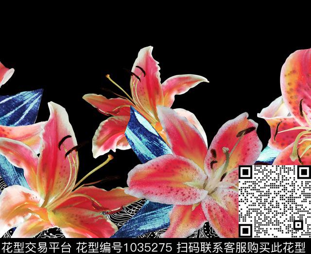 大花花边花卉数码印花华亿平台下载（图片编号: 1035275） - 瓦栏（Walan）