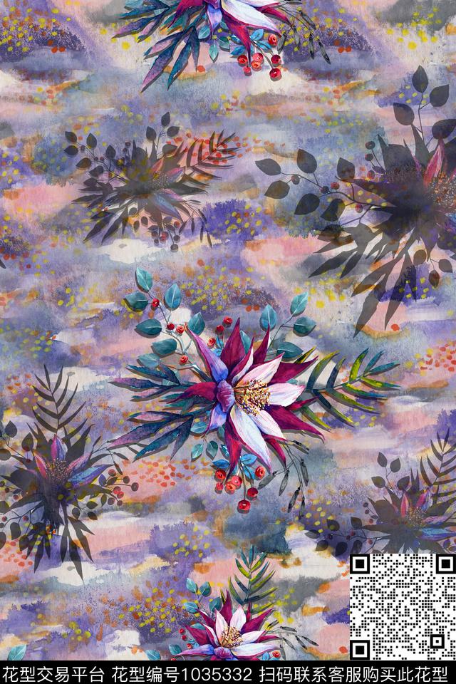 数码华亿平台花卉大牌风数码印花华亿平台下载（图片编号: 1035332） - 瓦栏（Walan）