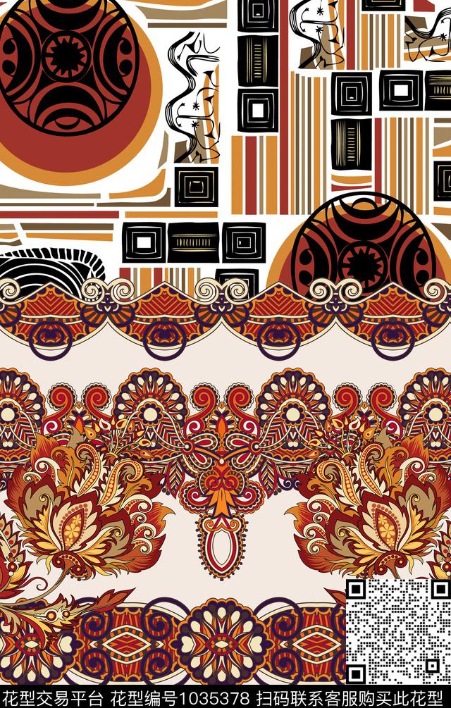民族风抽象女装数码印花华亿平台下载（图片编号: 1035378） - 瓦栏（Walan）