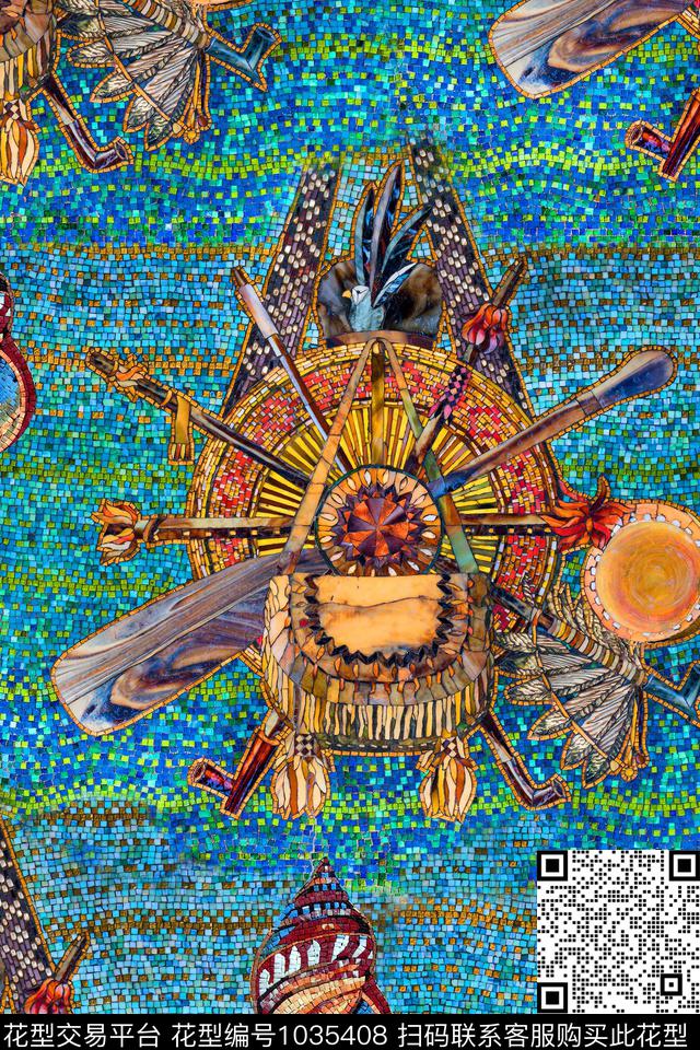 几何民族风砖块数码印花华亿平台下载（图片编号: 1035408） - 瓦栏（Walan）