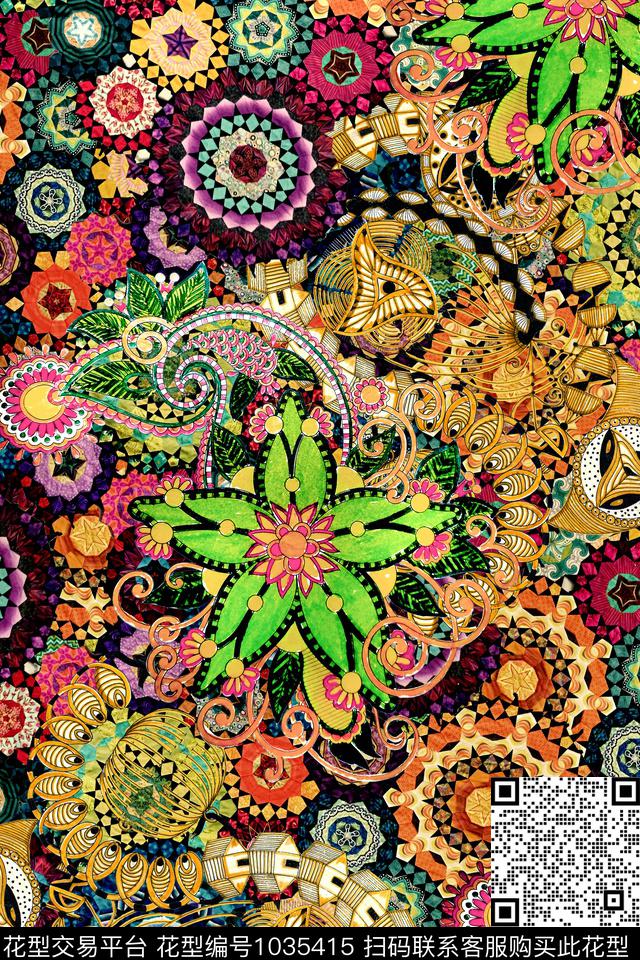 抽象花卉几何数码印花华亿平台下载（图片编号: 1035415） - 瓦栏（Walan）