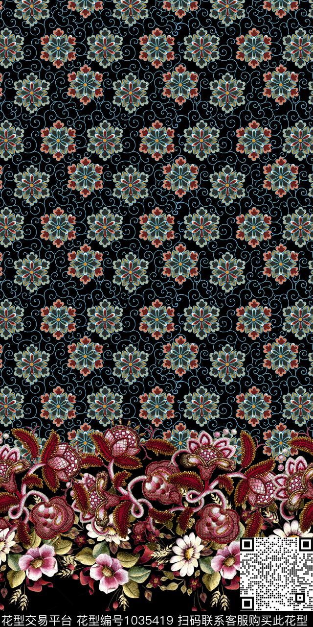 民族风古典花纹几何数码印花华亿平台下载（图片编号: 1035419） - 瓦栏（Walan）