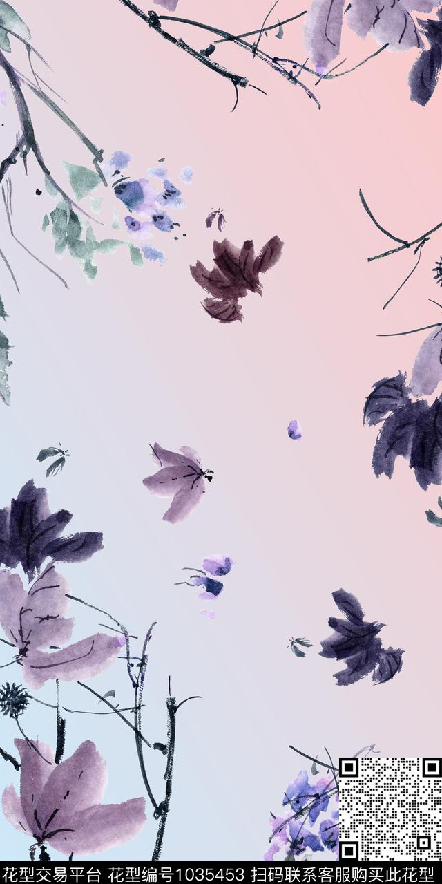 围巾抽象写意数码印花华亿平台下载（图片编号: 1035453） - 瓦栏（Walan）