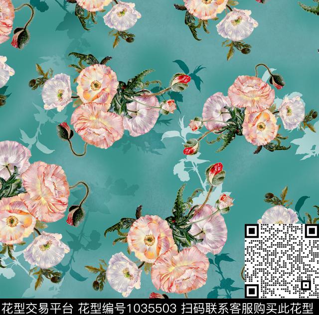 大花虞美人花卉数码印花华亿平台下载（图片编号: 1035503） - 瓦栏（Walan）