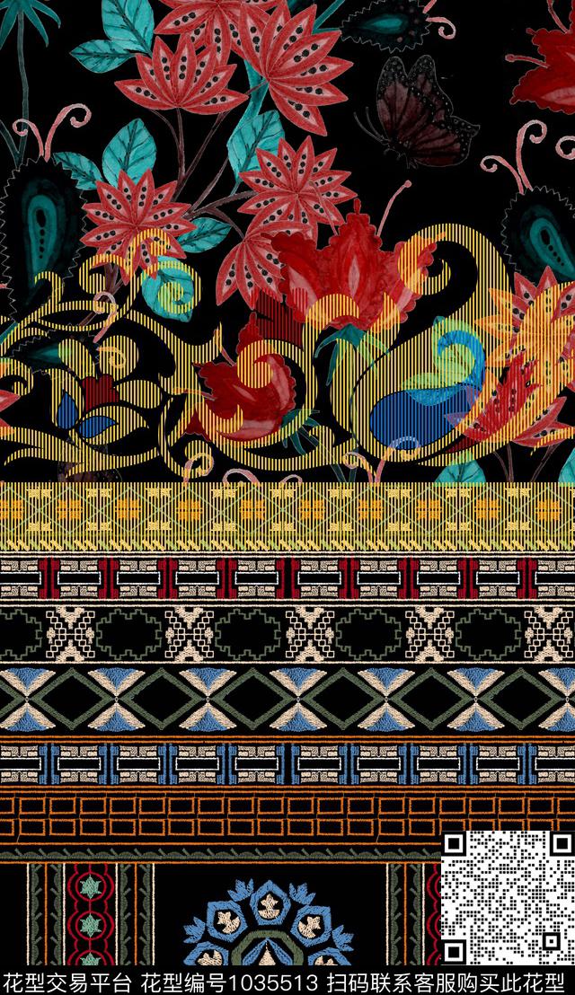 民族风花卉复古数码印花华亿平台下载（图片编号: 1035513） - 瓦栏（Walan）
