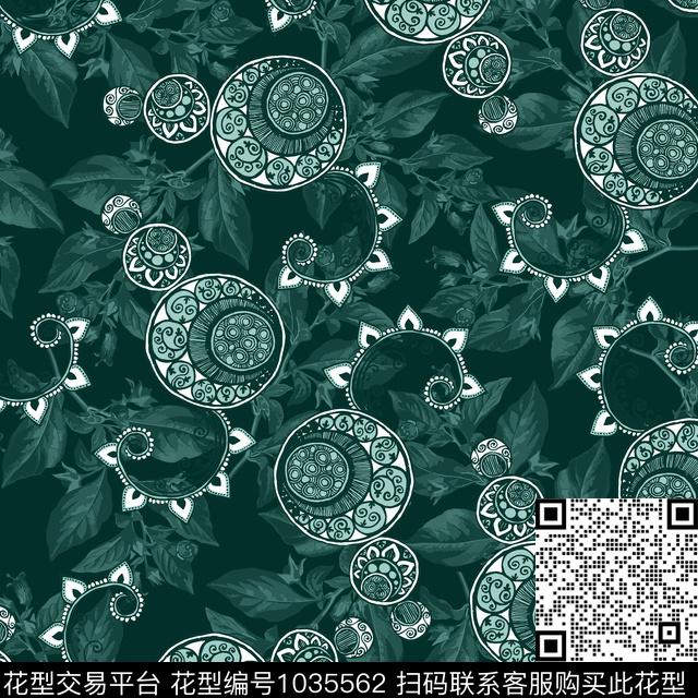 黑底花卉抽象花卉数码印花华亿平台下载（图片编号: 1035562） - 瓦栏（Walan）