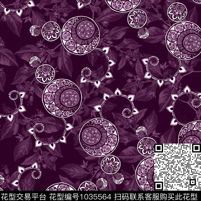 黑底花卉抽象花卉数码印花华亿平台下载（图片编号: 1035564） - 瓦栏（Walan）