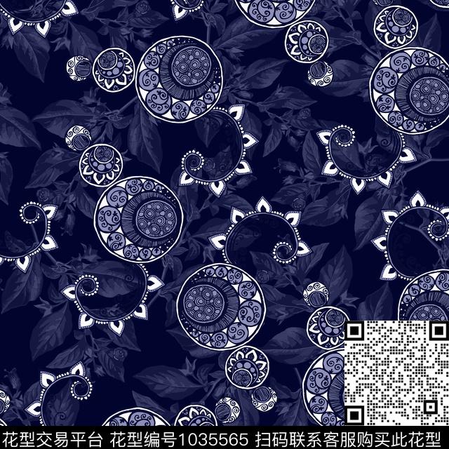 黑底花卉抽象花卉数码印花华亿平台下载（图片编号: 1035565） - 瓦栏（Walan）