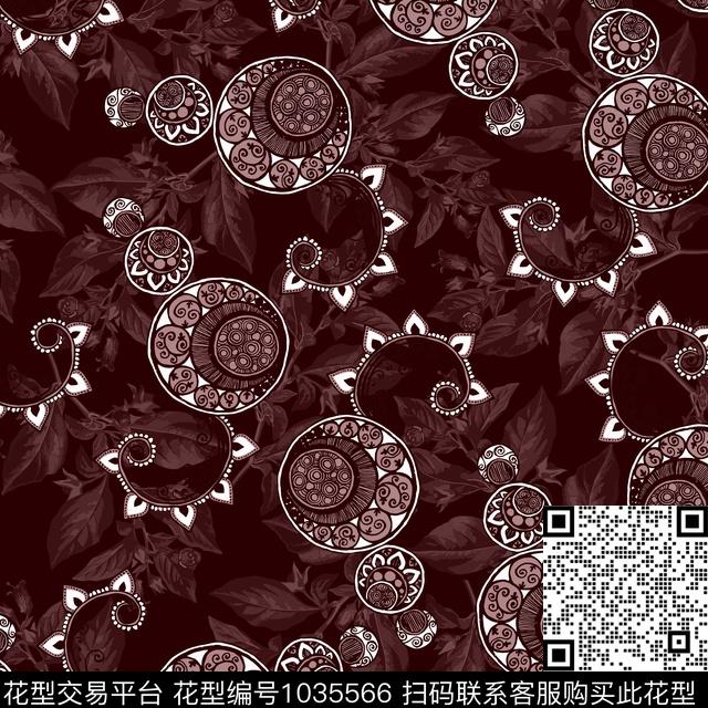 黑底花卉抽象花卉数码印花华亿平台下载（图片编号: 1035566） - 瓦栏（Walan）