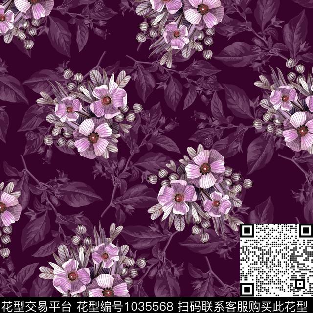 黑底花卉抽象花卉数码印花华亿平台下载（图片编号: 1035568） - 瓦栏（Walan）