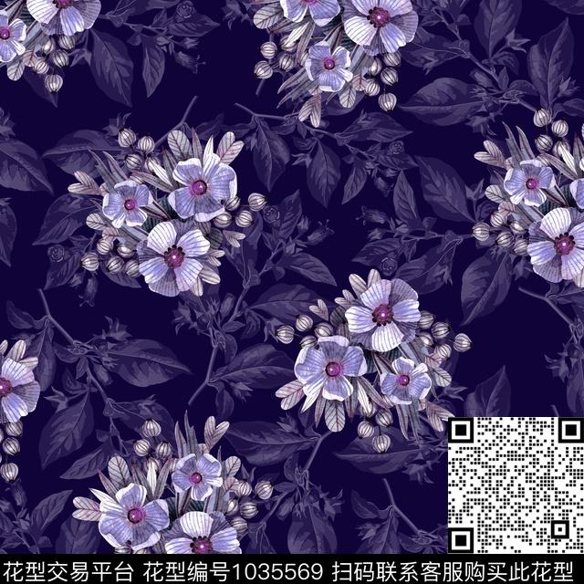 黑底花卉抽象花卉数码印花华亿平台下载（图片编号: 1035569） - 瓦栏（Walan）