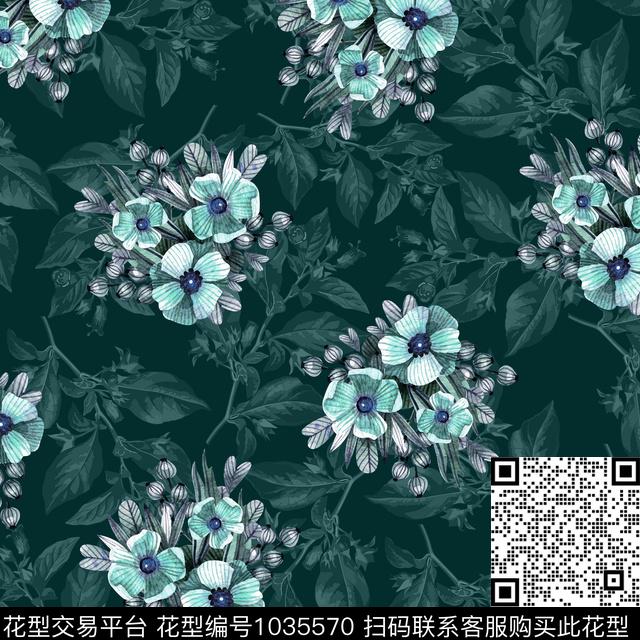 黑底花卉抽象花卉数码印花华亿平台下载（图片编号: 1035570） - 瓦栏（Walan）