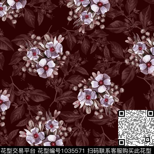 黑底花卉抽象花卉数码印花华亿平台下载（图片编号: 1035571） - 瓦栏（Walan）