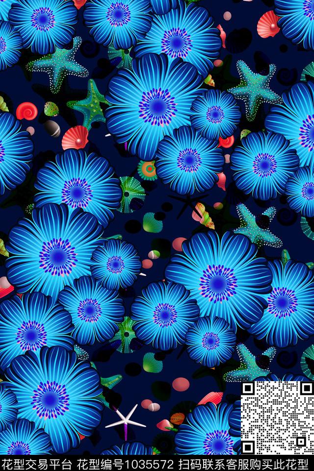 花卉海星花朵菊花数码印花华亿平台下载（图片编号: 1035572） - 瓦栏（Walan）