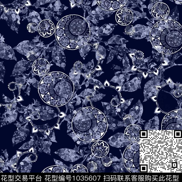 黑底花卉抽象花卉数码印花华亿平台下载（图片编号: 1035607） - 瓦栏（Walan）