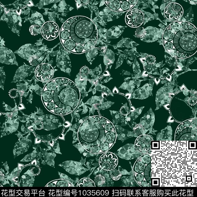 黑底花卉抽象花卉数码印花华亿平台下载（图片编号: 1035609） - 瓦栏（Walan）