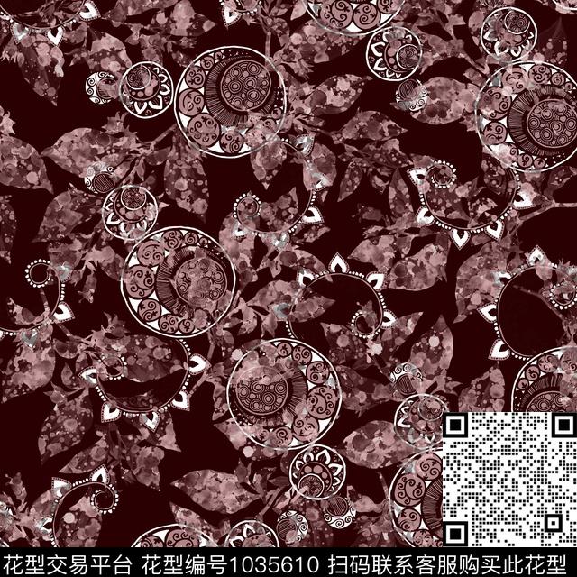 黑底花卉抽象花卉数码印花华亿平台下载（图片编号: 1035610） - 瓦栏（Walan）