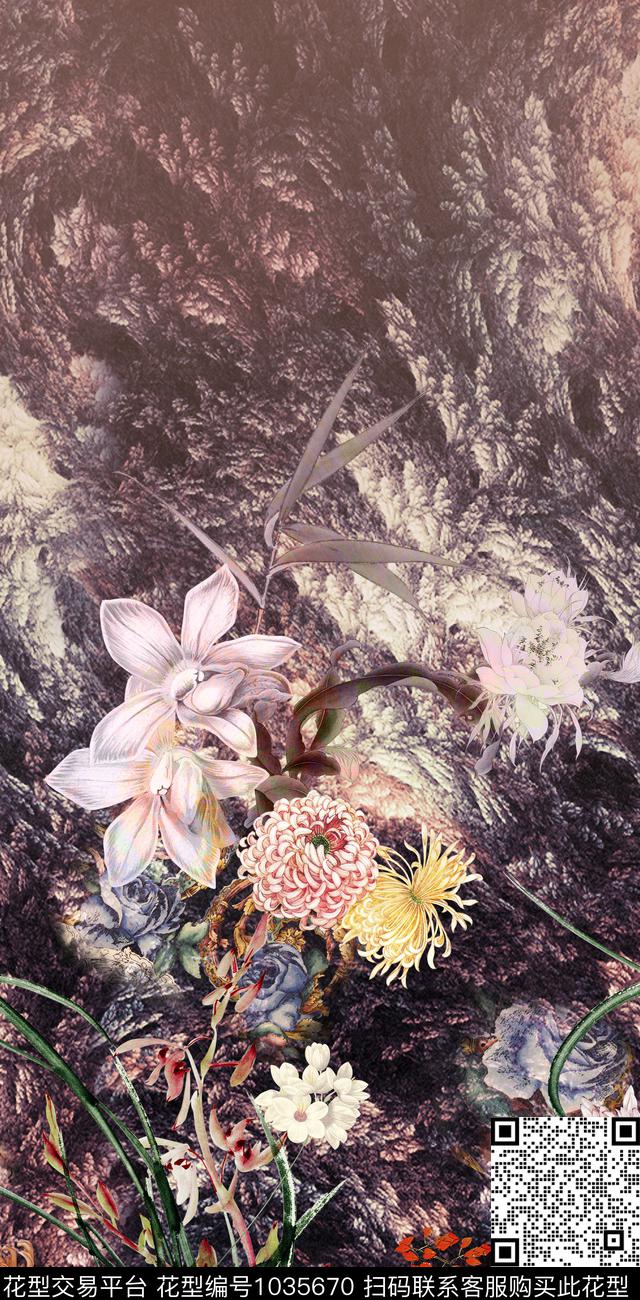 花卉复古中国风数码印花华亿平台下载（图片编号: 1035670） - 瓦栏（Walan）