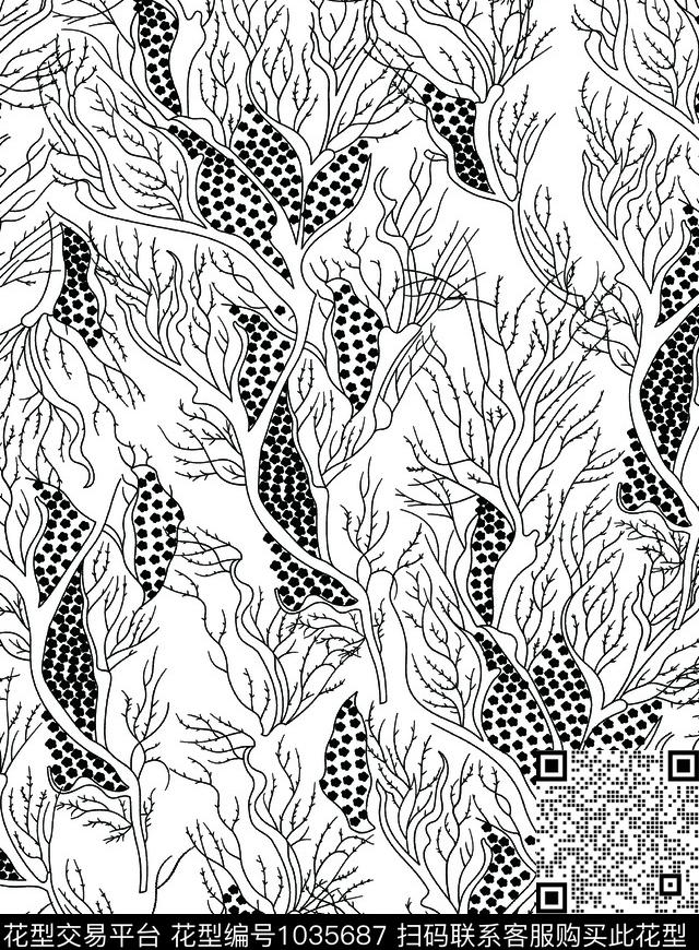 抽象休闲树枝传统印花华亿平台下载（图片编号: 1035687） - 瓦栏（Walan）