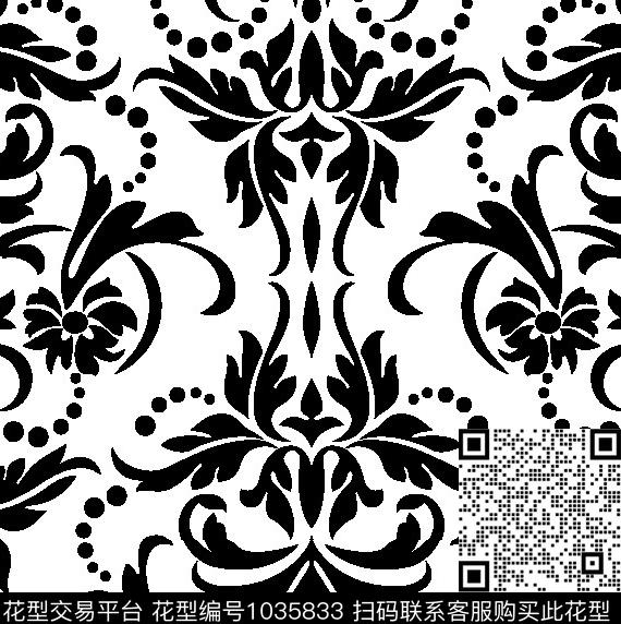 黑白华亿平台对称花大牌风传统印花华亿平台下载（图片编号: 1035833） - 瓦栏（Walan）