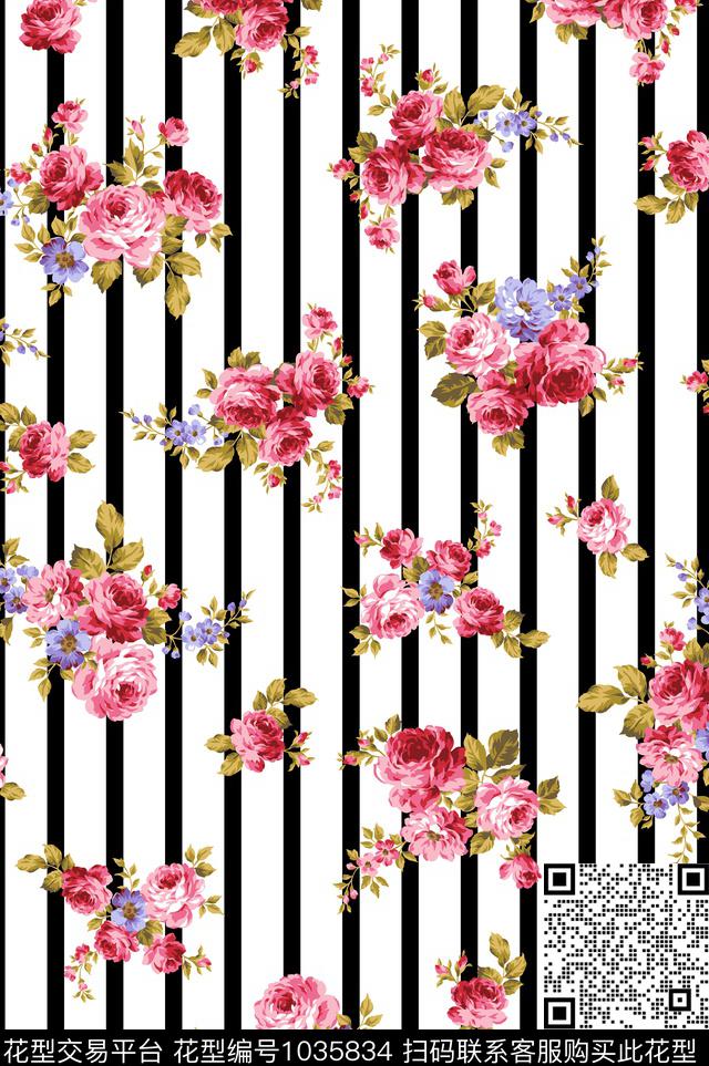条纹线条花卉花卉传统印花华亿平台下载（图片编号: 1035834） - 瓦栏（Walan）