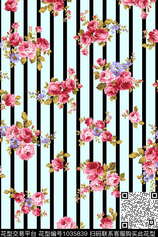 条纹线条花卉花卉传统印花华亿平台下载（图片编号: 1035839） - 瓦栏（Walan）
