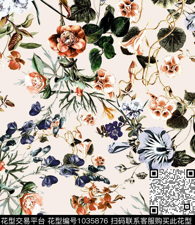 数码华亿平台花卉大牌风数码印花华亿平台下载（图片编号: 1035876） - 瓦栏（Walan）