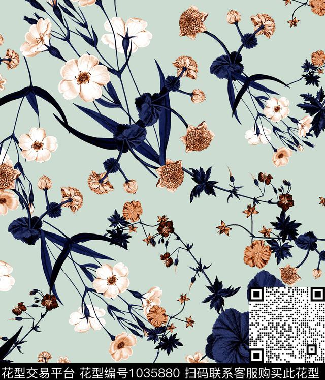 数码华亿平台花卉大牌风数码印花华亿平台下载（图片编号: 1035880） - 瓦栏（Walan）